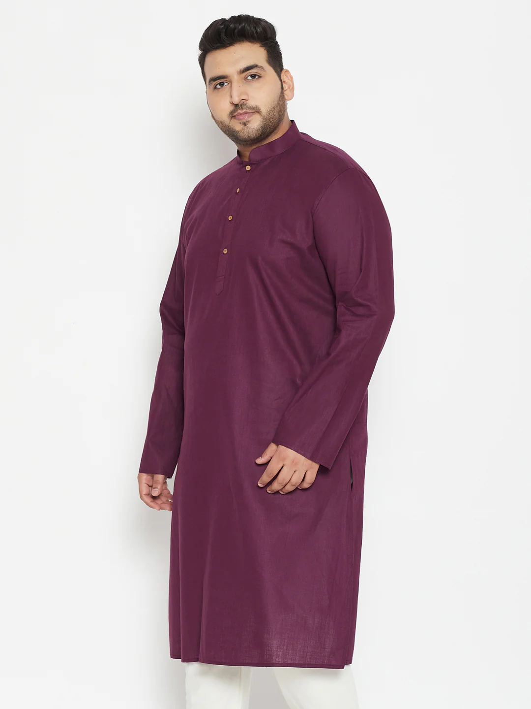 Men's Plus Size Purple Cotton Blend Kurta - Image 2