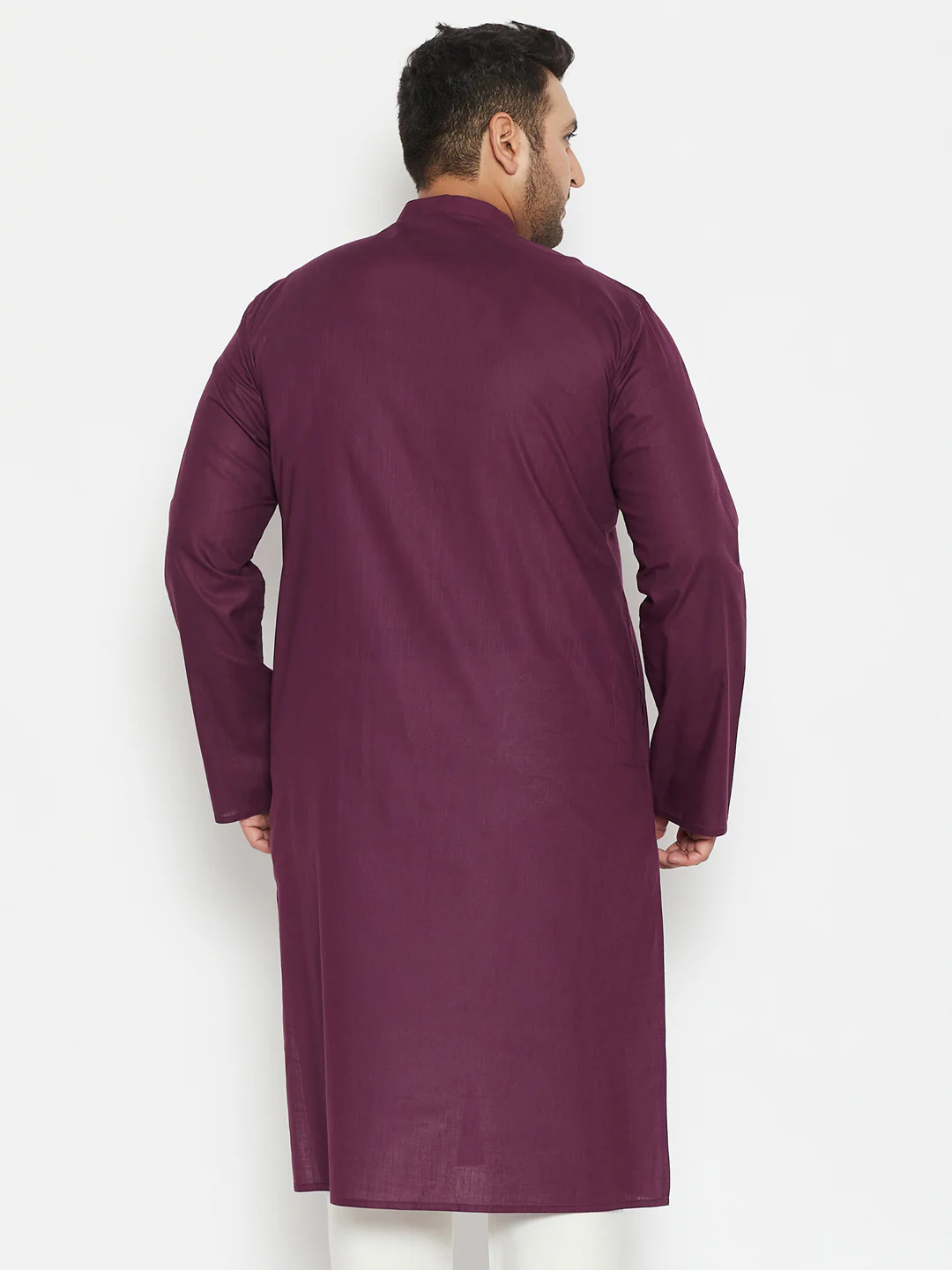 Men's Plus Size Purple Cotton Blend Kurta - Image 3