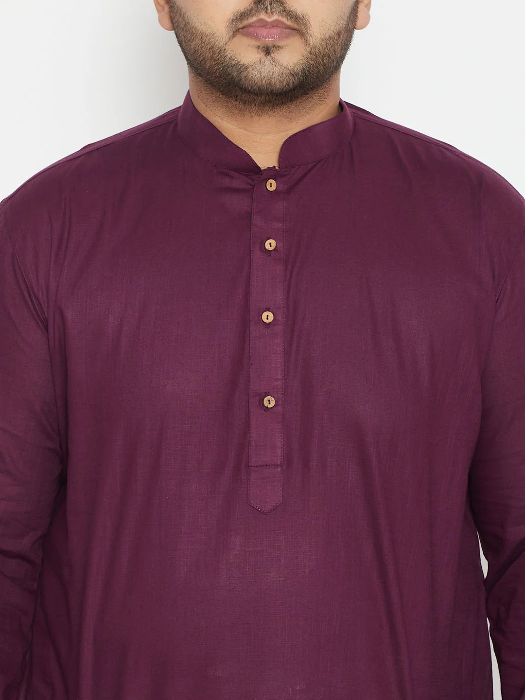 Men's Plus Size Purple Cotton Blend Kurta - Image 4
