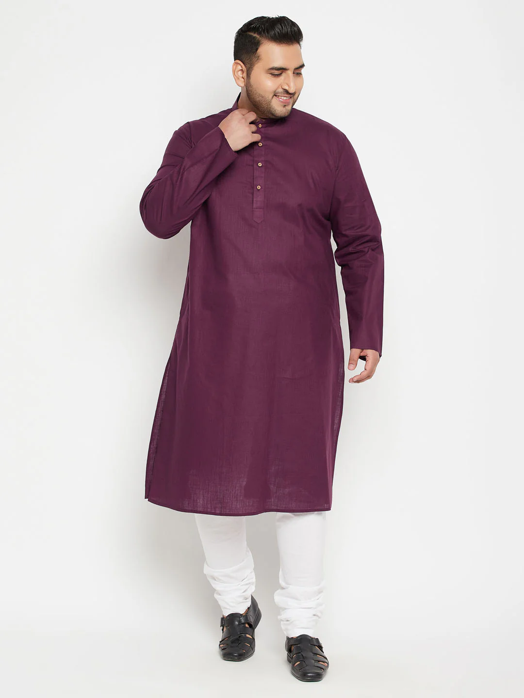 Men's Plus Size Purple Cotton Blend Kurta - Image 5