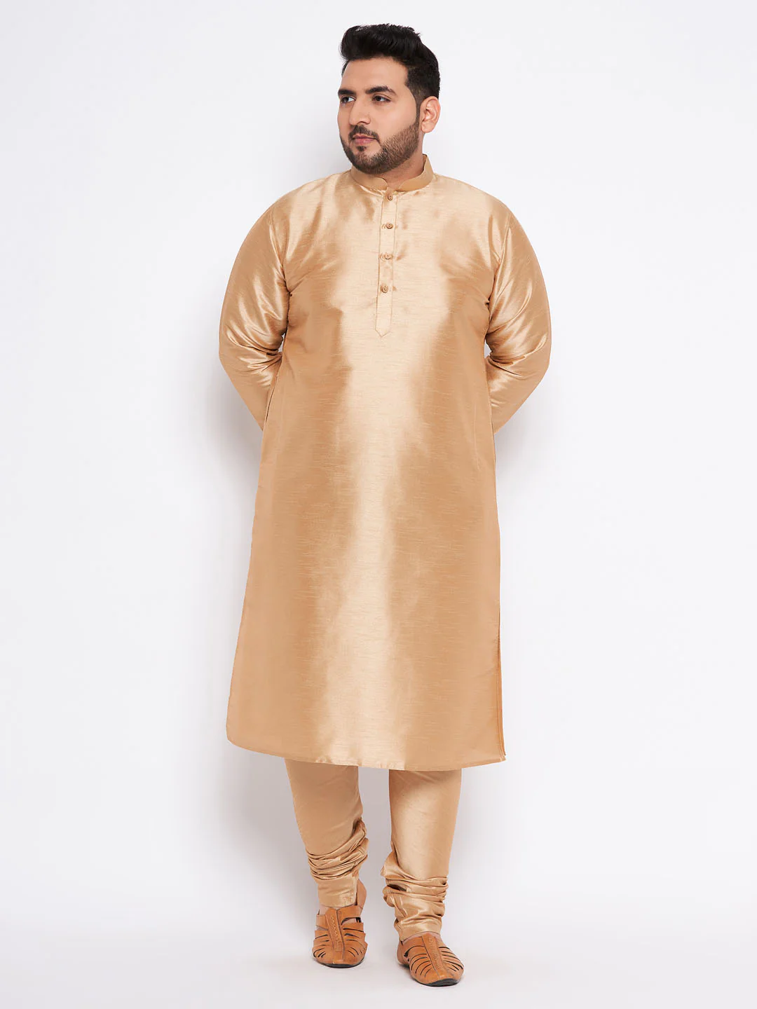 Men's Plus Size Rose Gold Silk Blend Kurta Pyjama Set - Image 7