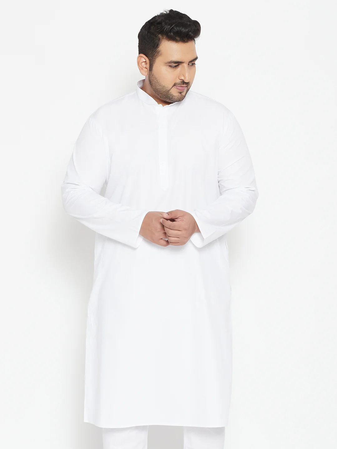Men's Plus Size White Cotton Blend Kurta