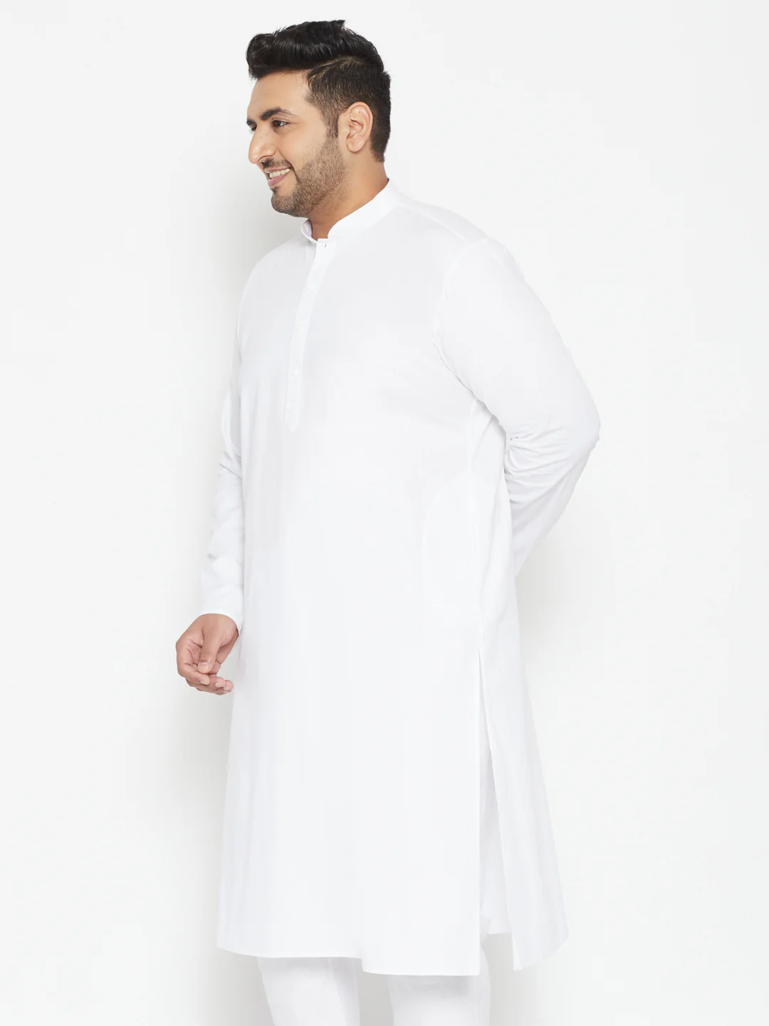 Men's Plus Size White Cotton Blend Kurta - Image 2