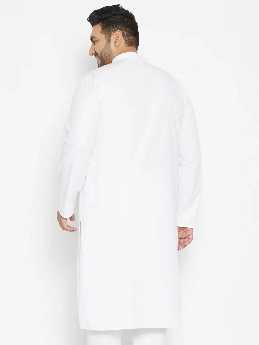 Men's Plus Size White Cotton Blend Kurta - Image 3