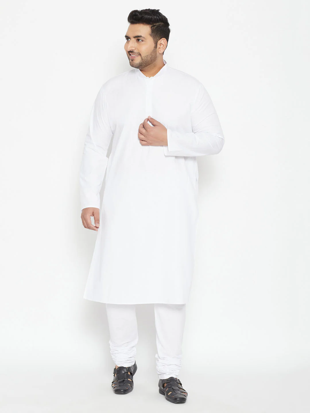 Men's Plus Size White Cotton Blend Kurta - Image 5
