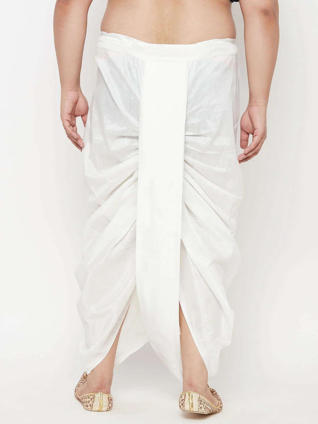 Men's Plus Size White Cotton Blend Solid Traditional Dhoti - Image 3