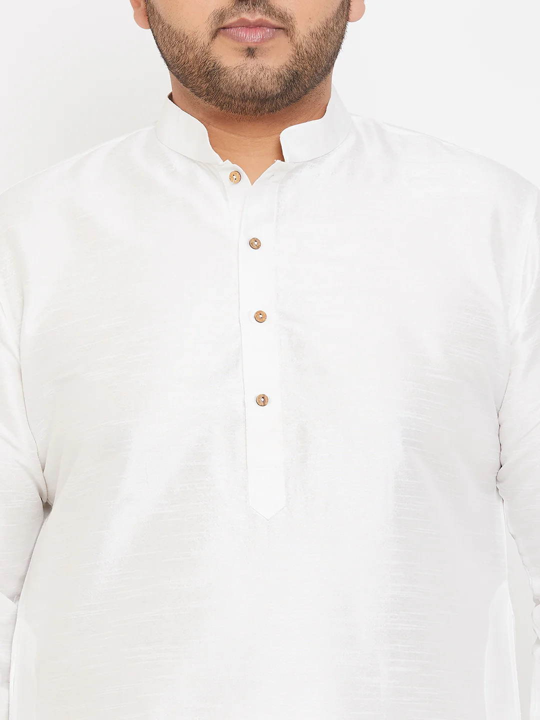 Men's Plus Size White Silk Blend Kurta Pyjama Set - Image 4