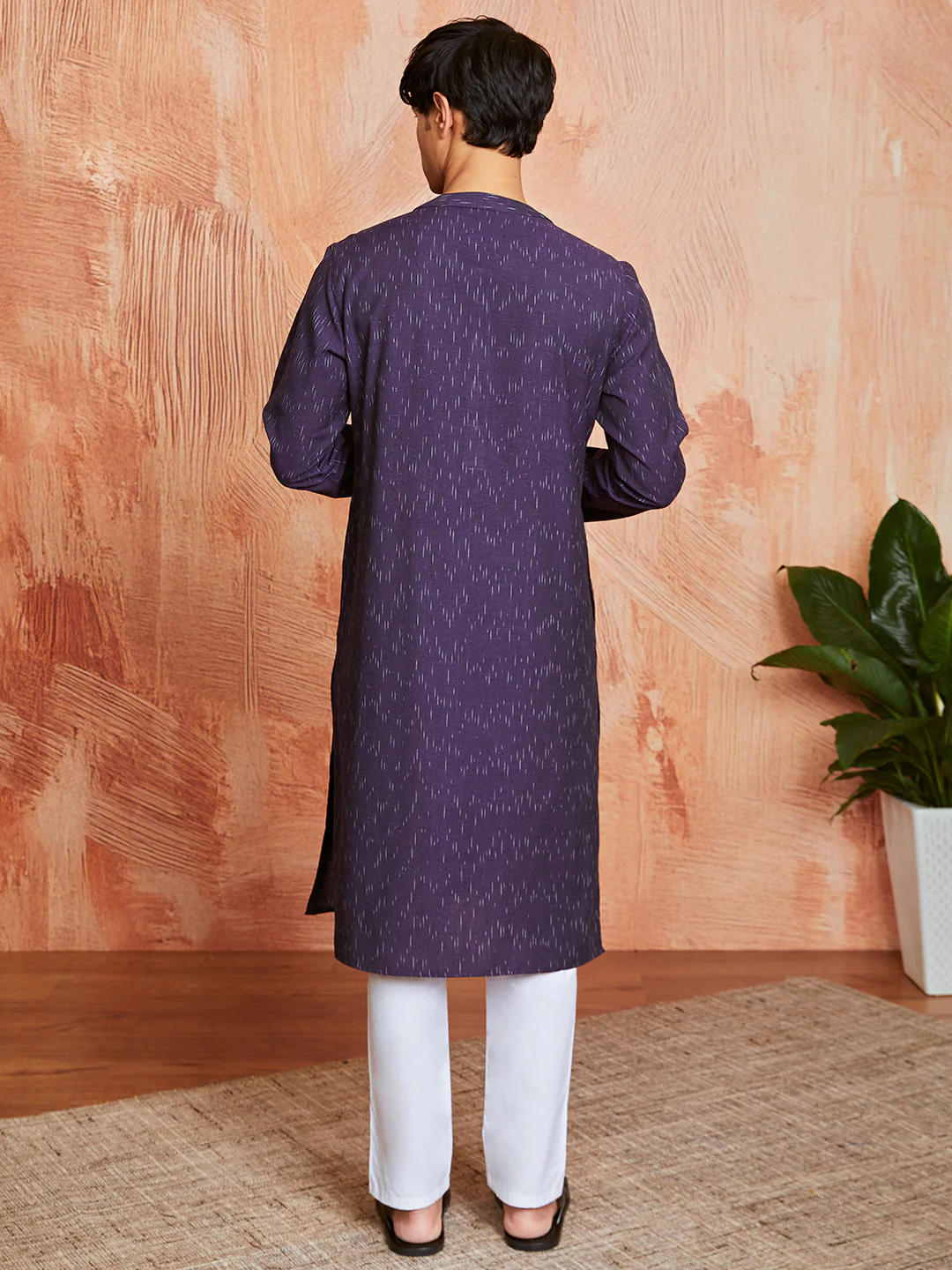 Men's Purple Cotton Kurta And Pyjama Set - Image 3