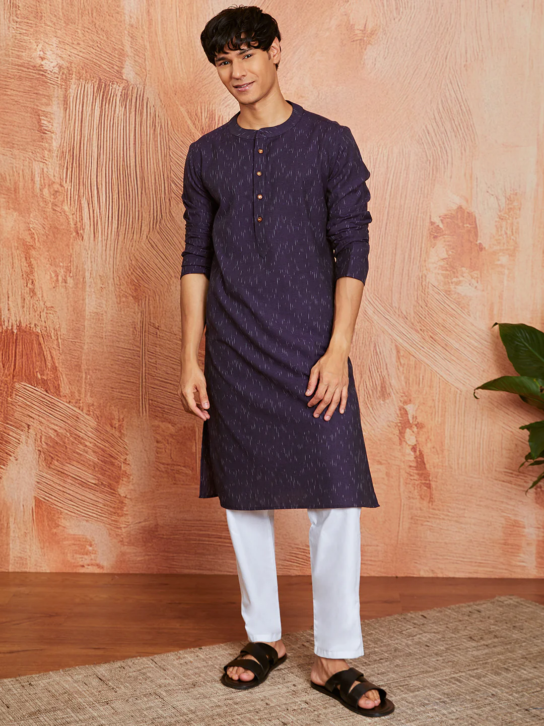 Men's Purple Cotton Kurta And Pyjama Set - Image 5