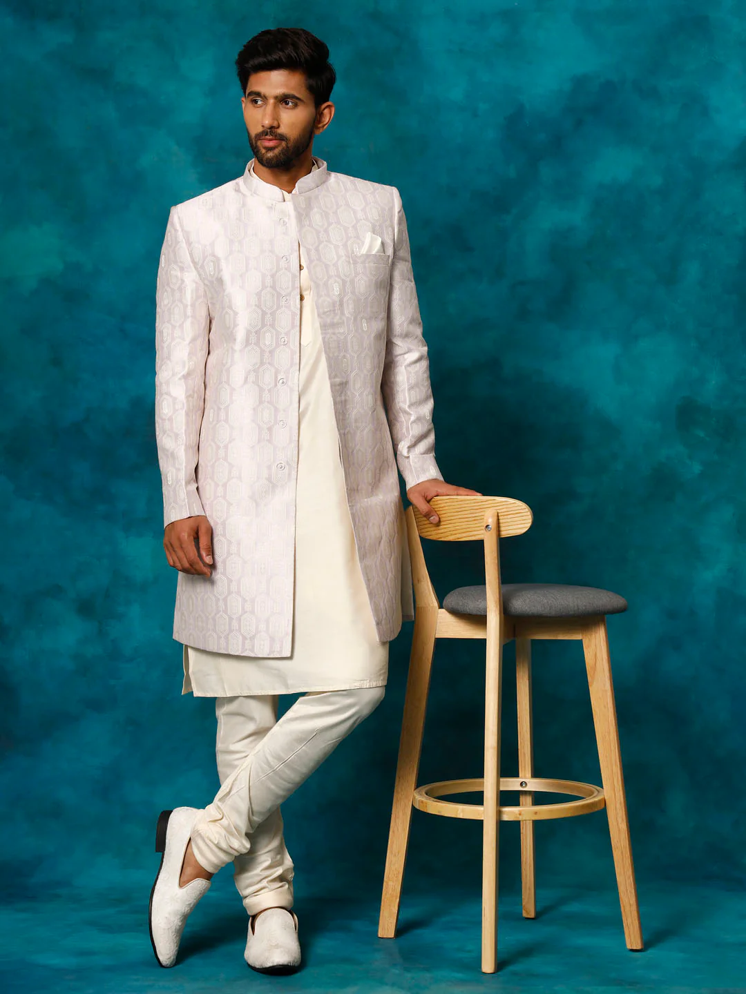 Men's Purple Imported Jacquard Indo With Kurta Pyjama Set
