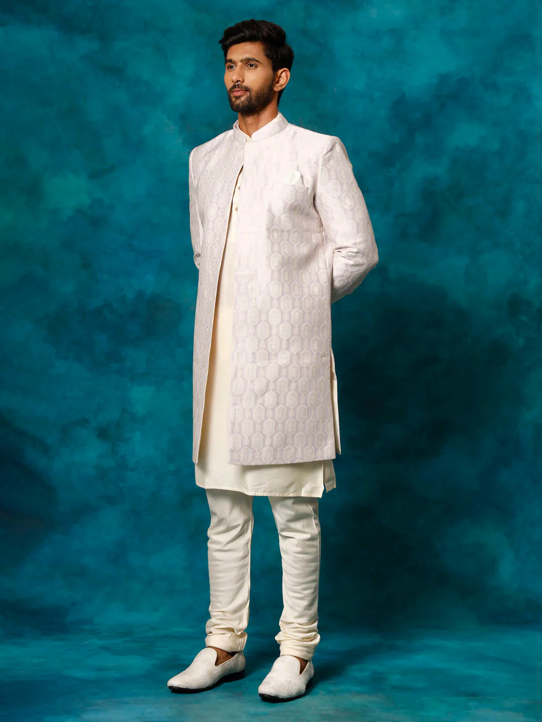 Men's Purple Imported Jacquard Indo With Kurta Pyjama Set - Image 2
