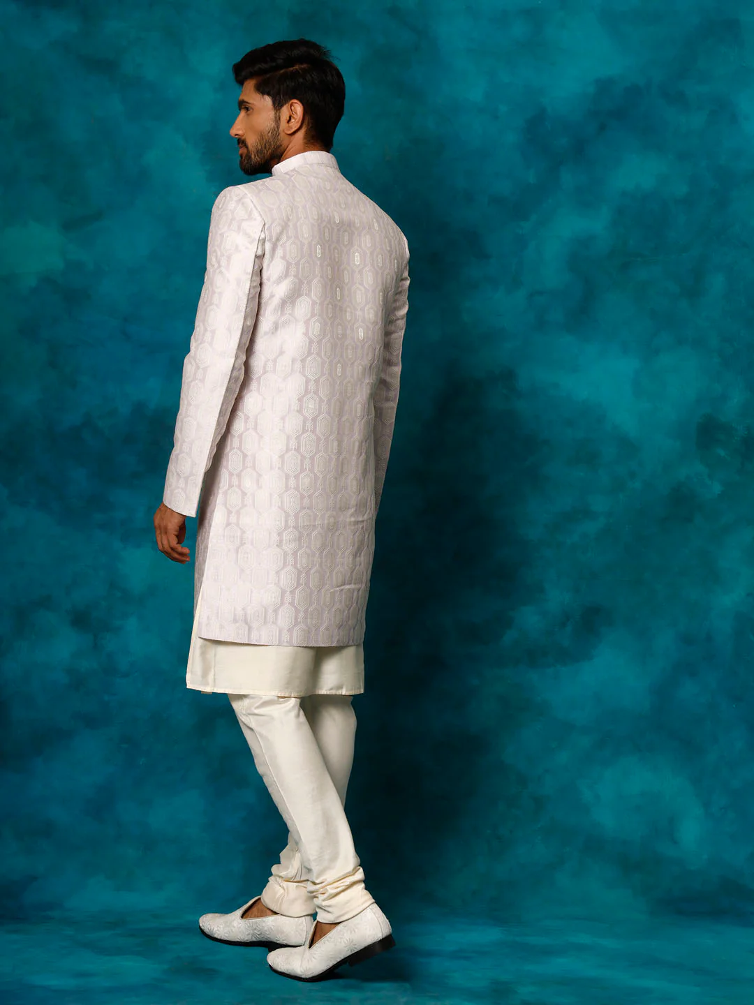 Men's Purple Imported Jacquard Indo With Kurta Pyjama Set - Image 3