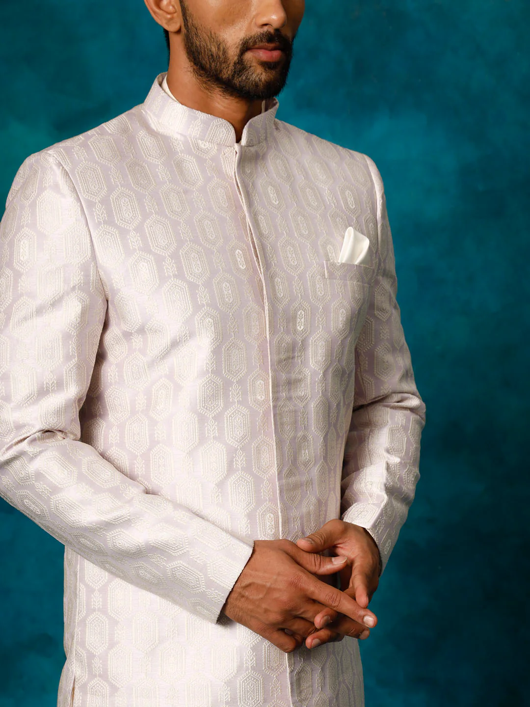 Men's Purple Imported Jacquard Indo With Kurta Pyjama Set - Image 4