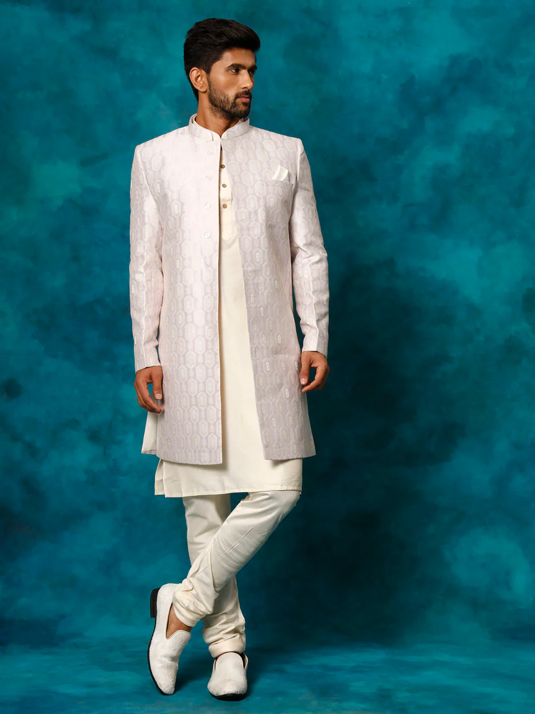 Men's Purple Imported Jacquard Indo With Kurta Pyjama Set - Image 6