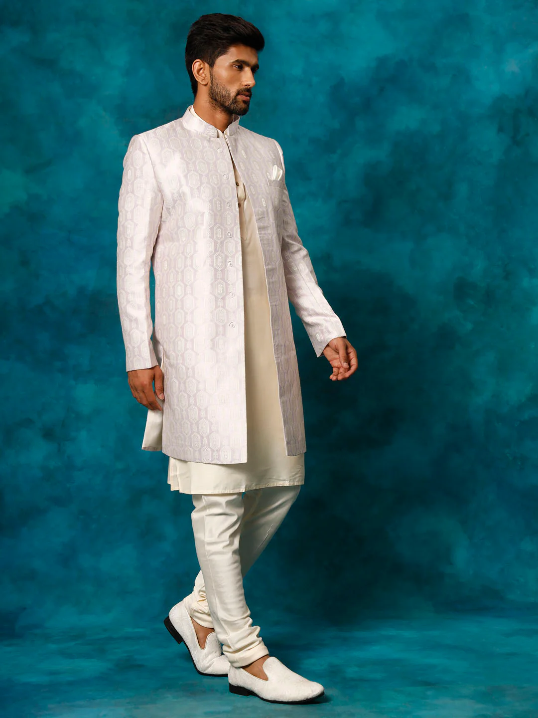 Men's Purple Imported Jacquard Indo With Kurta Pyjama Set - Image 7