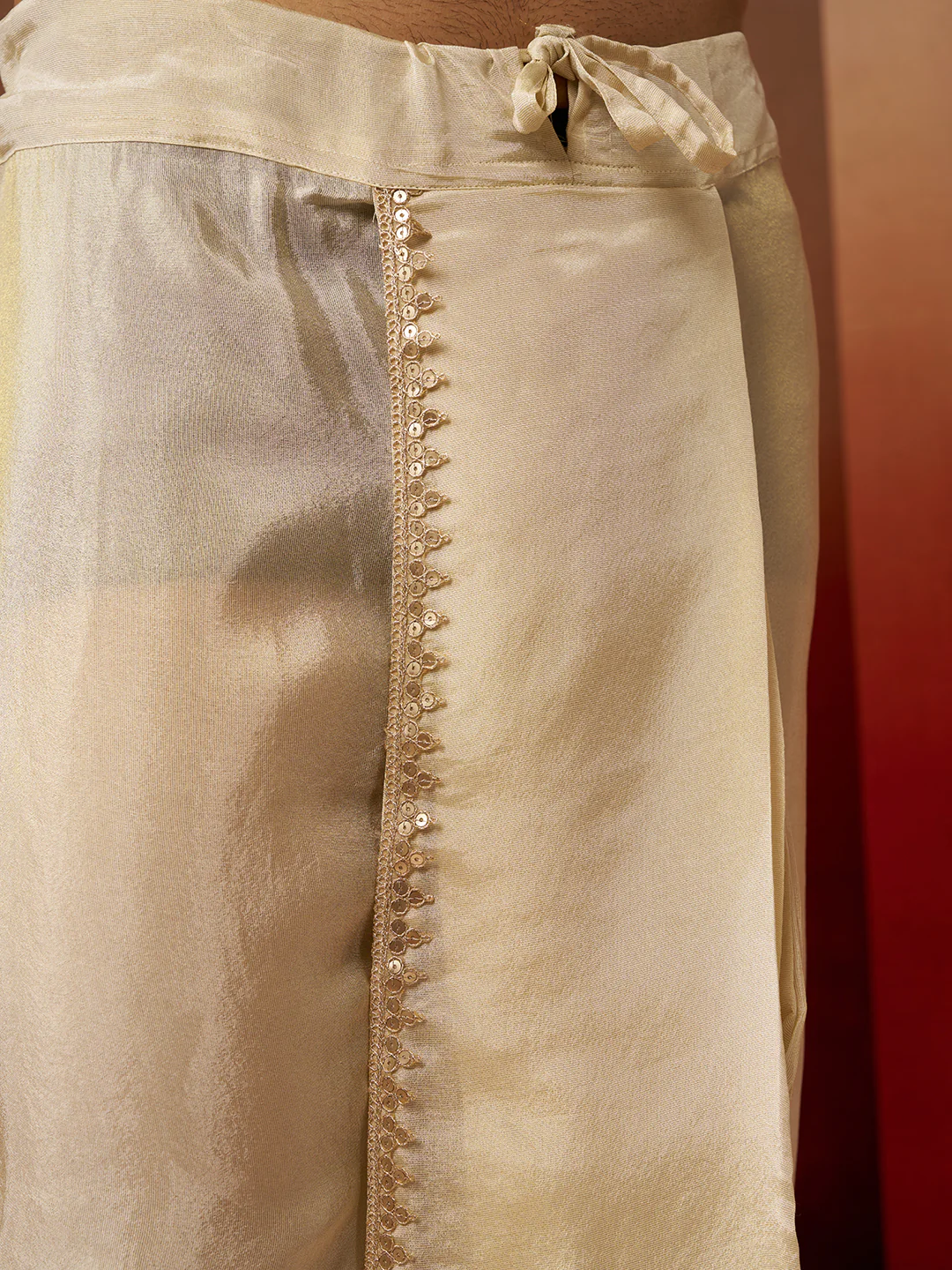 Men's Purple Zari Kurta with Beige Dhoti - Image 6