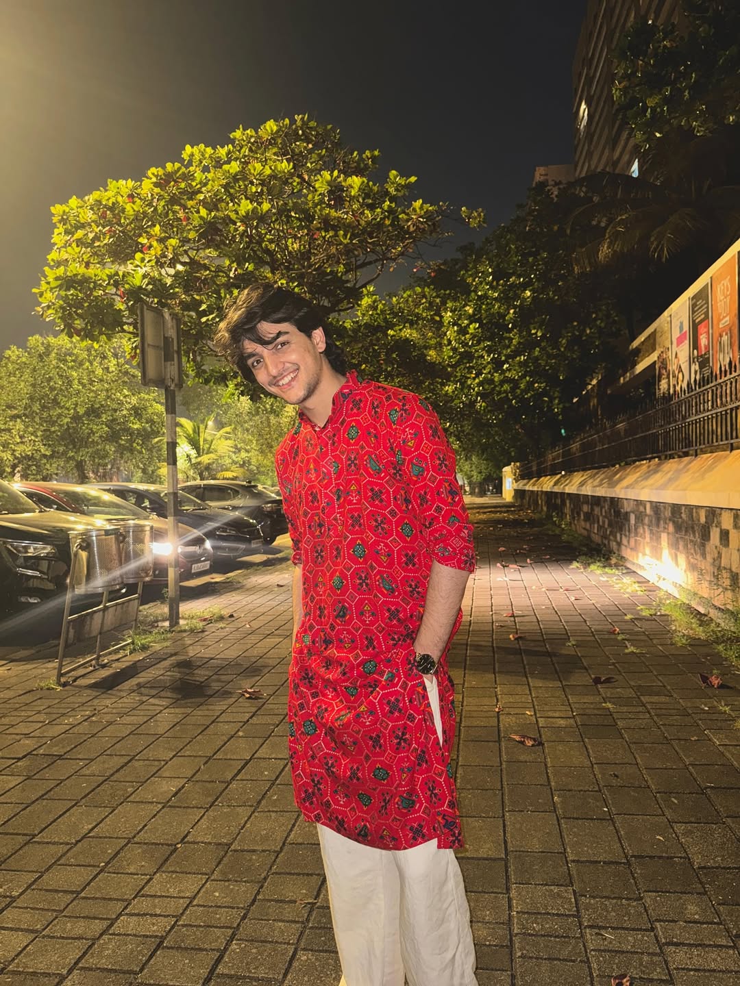 Men's Red Printed Rayon Kurta With Pant Set - Image 2