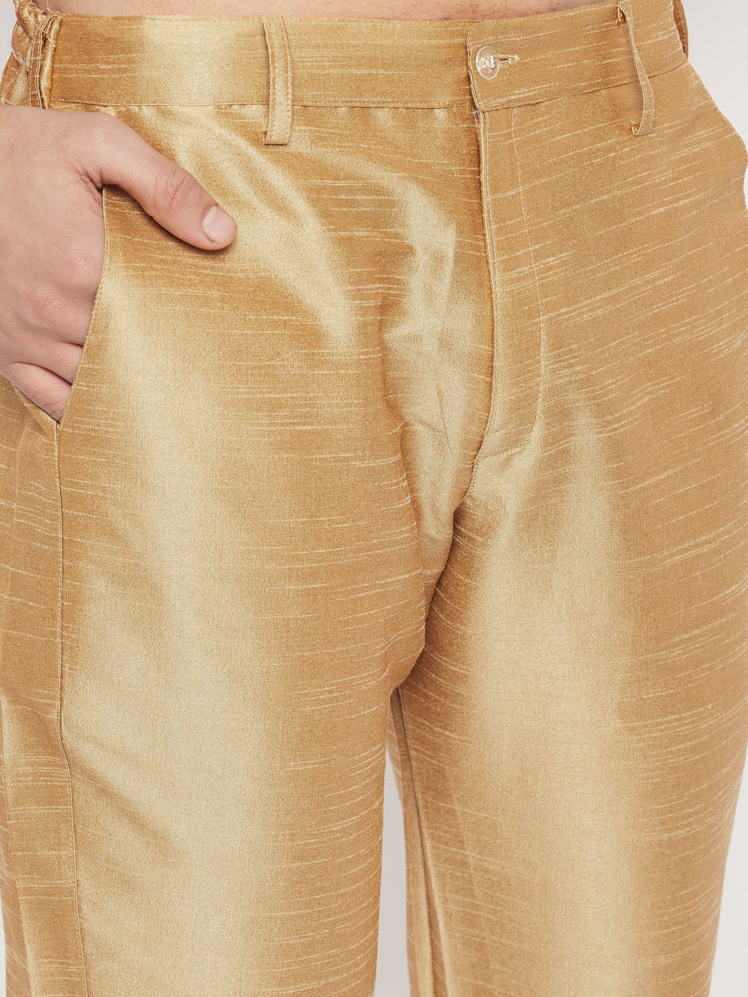 Men's Rose Gold Silk Blend Kurta And Rose Gold Pant Style Pyjama Set - Image 5