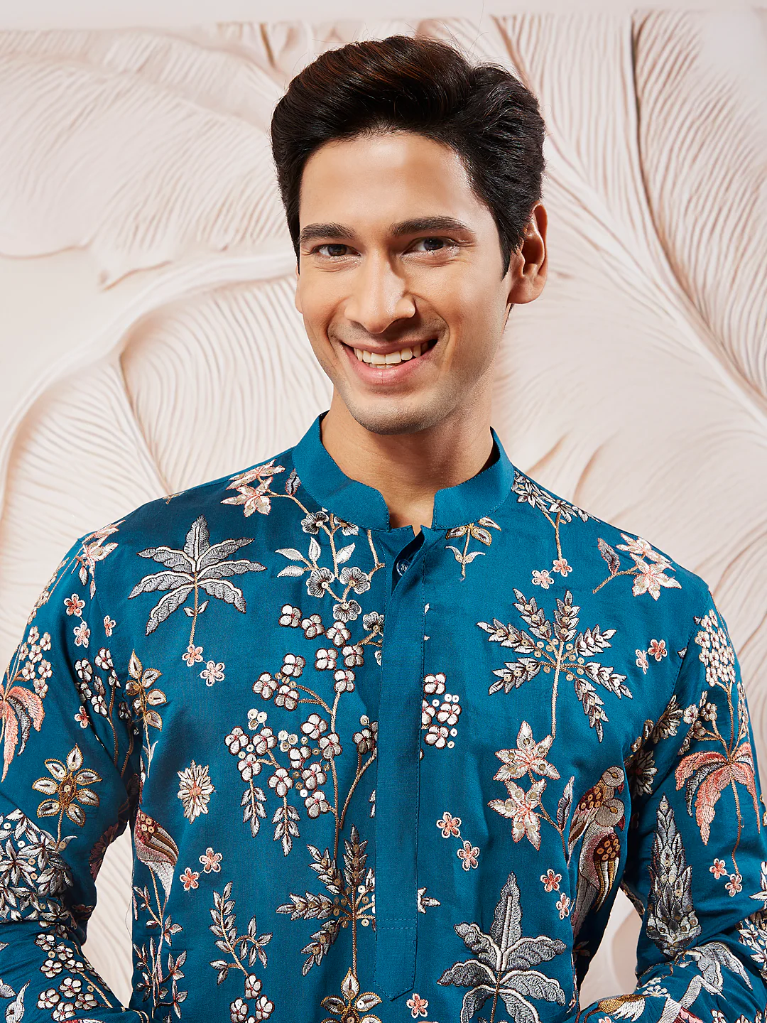 Men's Turquoise Silk Blend Kurta - Image 3