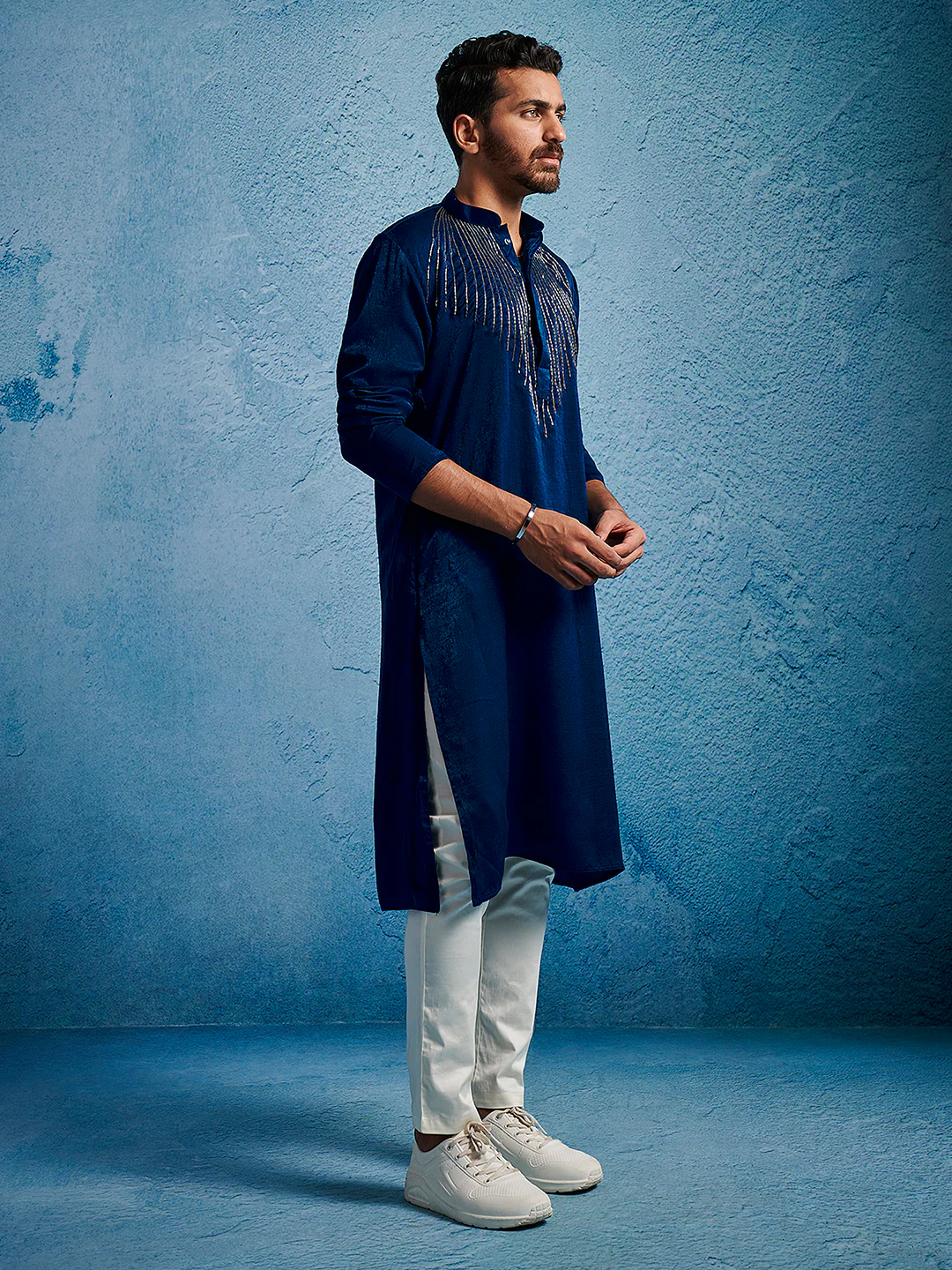 Men's Turquoise Silk Blend Kurta And Pyjama Set - Image 4