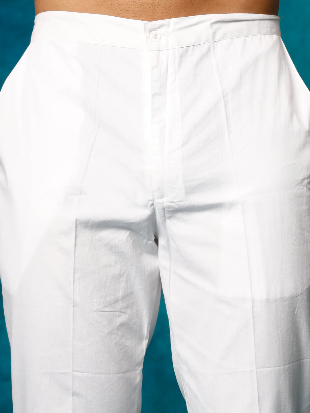 Men's White Cotton Blend Sunflower Print Kurta Pant Set - Image 5