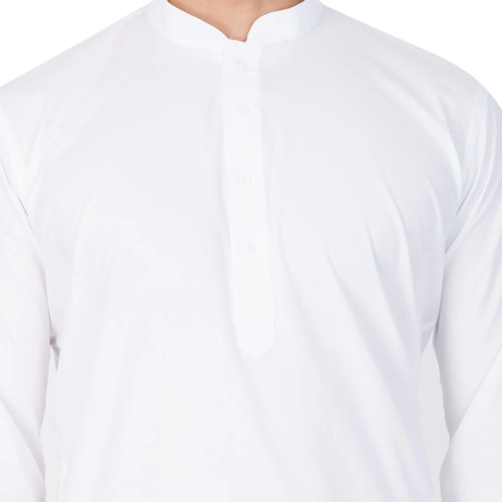 Men's White Cotton Kurta and Pyjama Set - Image 3