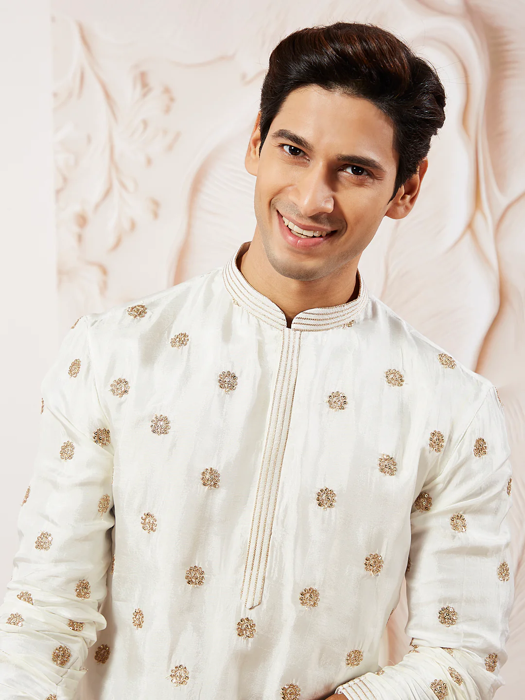 Men's White Tissue Silk Kurta - Image 3