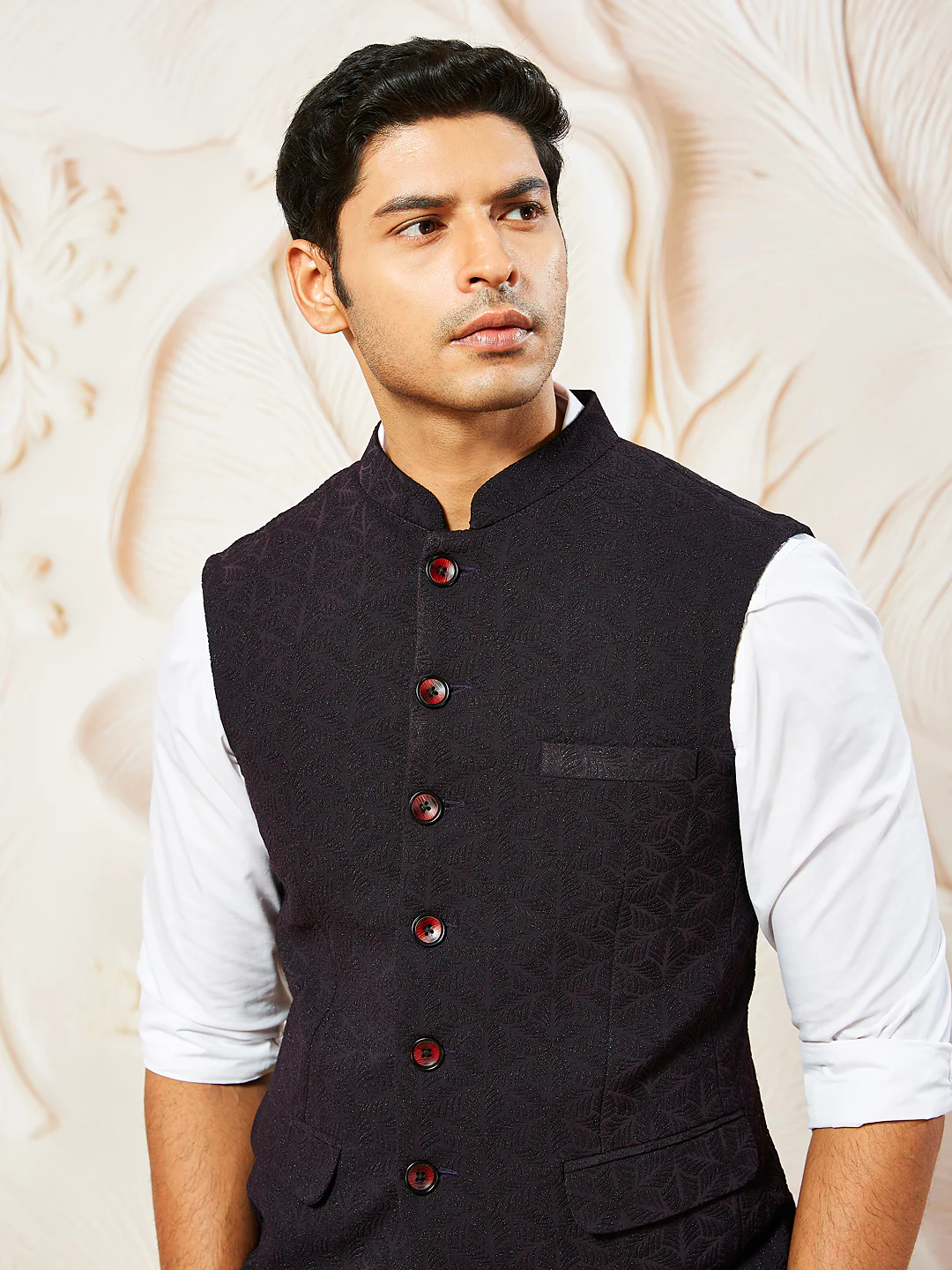 Men's Wine - Nehru Jacket - Image 3
