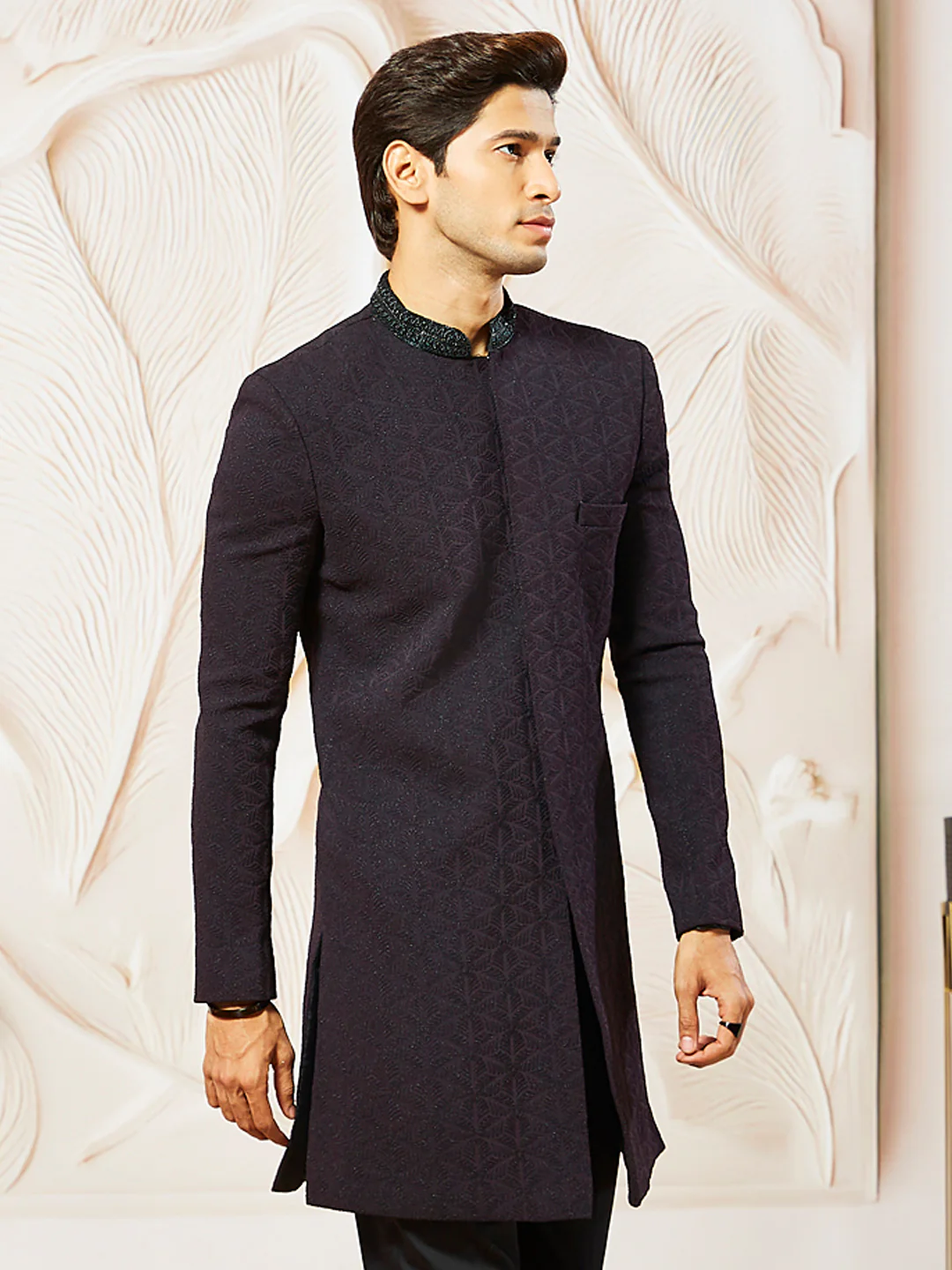 Men's Wine  Silk Blend Indo Western - Image 2