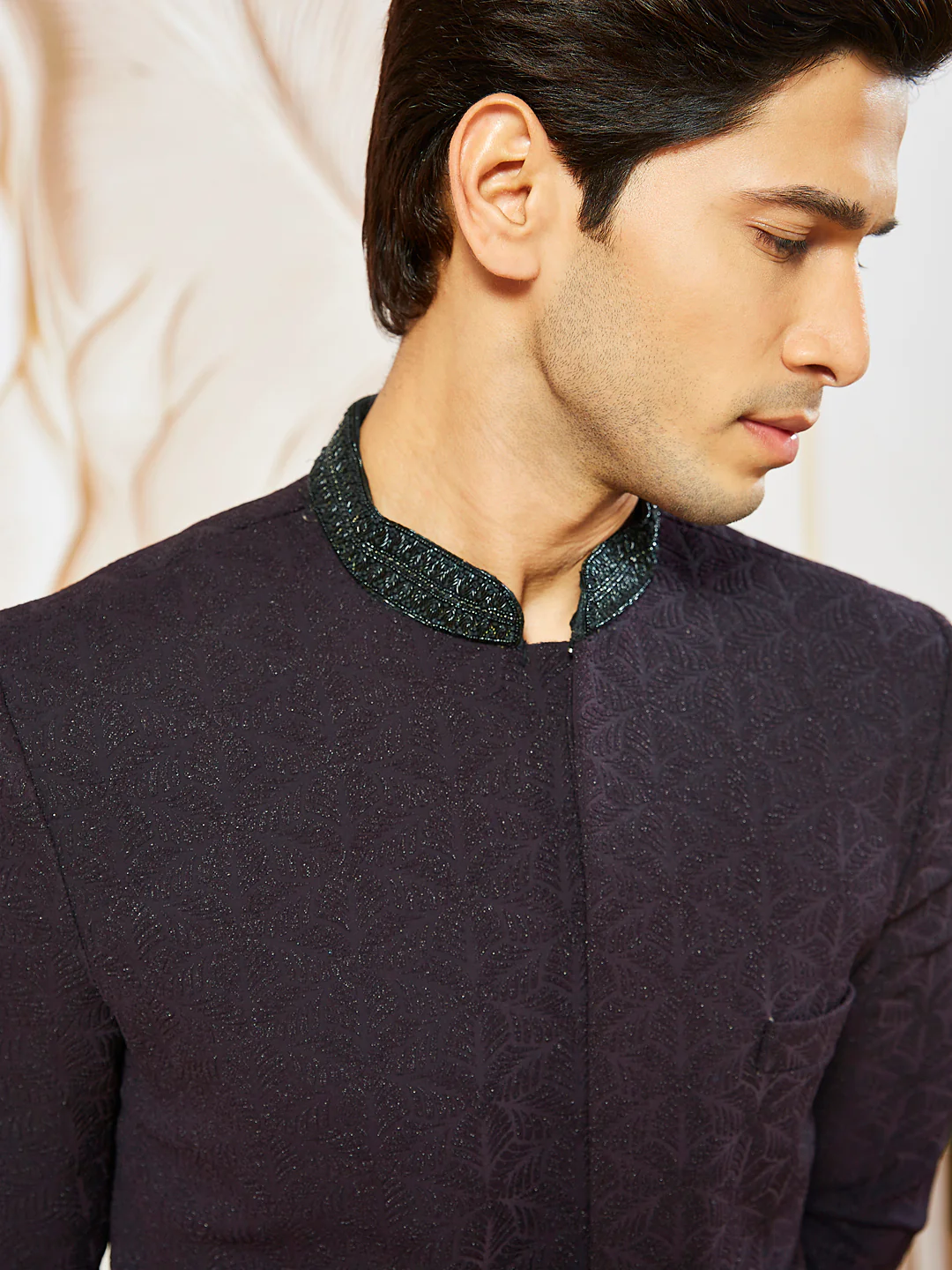 Men's Wine  Silk Blend Indo Western - Image 3