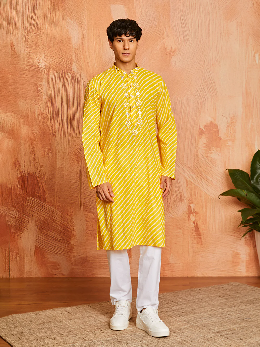 Men's Yellow Cotton Kurta And Pyjama Set - Image 3