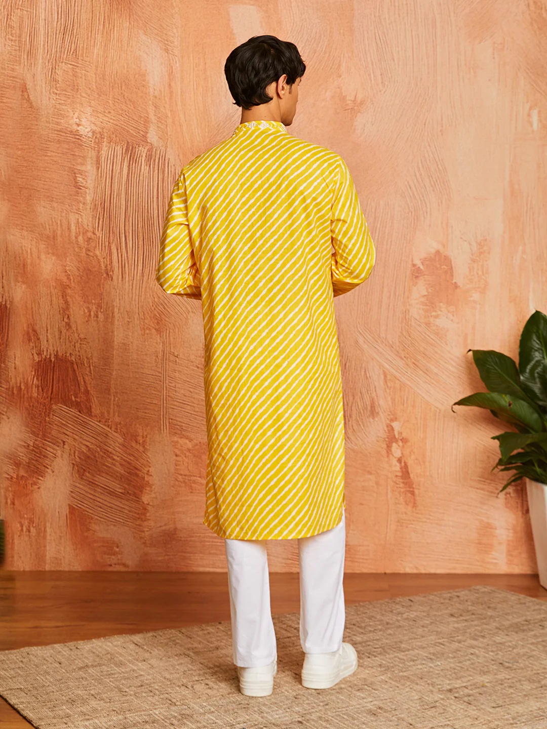 Men's Yellow Cotton Kurta And Pyjama Set - Image 4