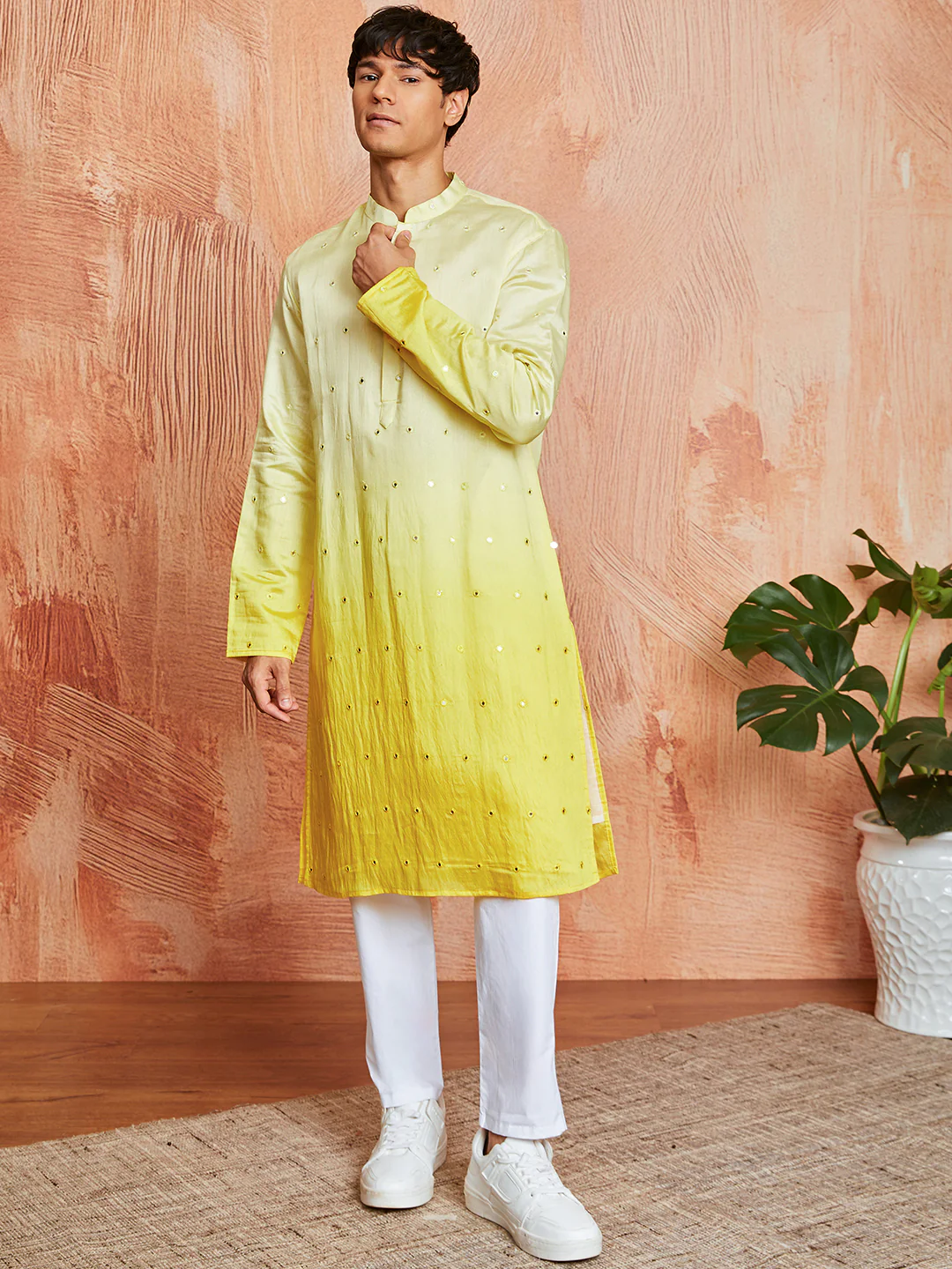Men's Yellow Cotton Silk Kurta - Image 4
