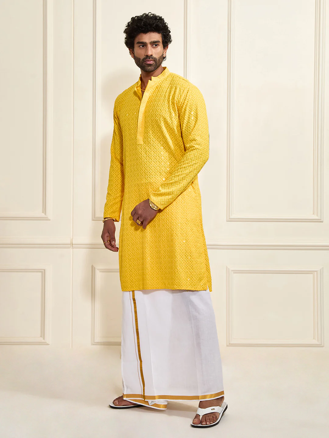 Men's Yellow Rayon Cotton Kurta - Image 2