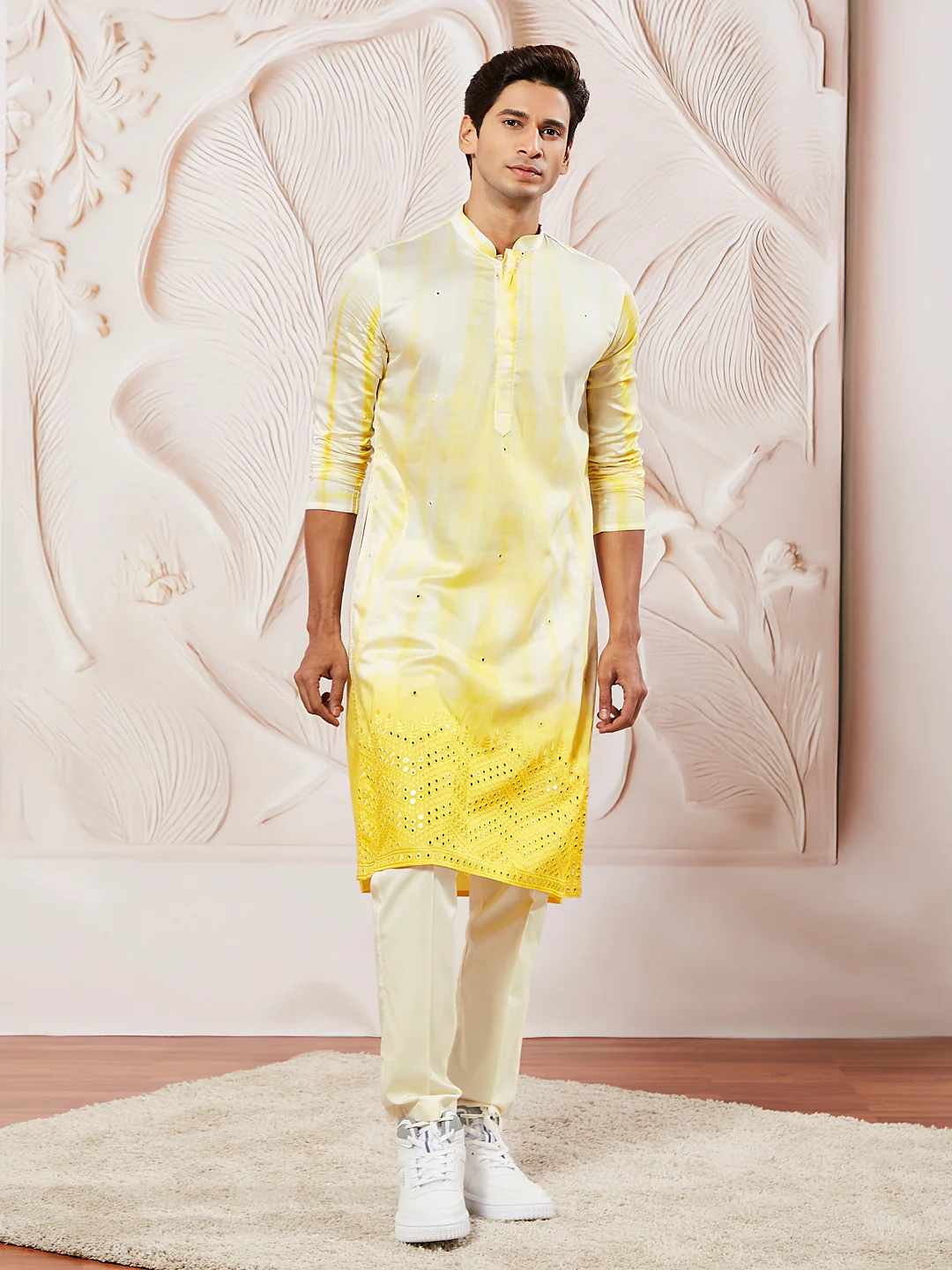 Men's Yellow Viscose Kurta Pyjama And Dupatta Set - Image 2