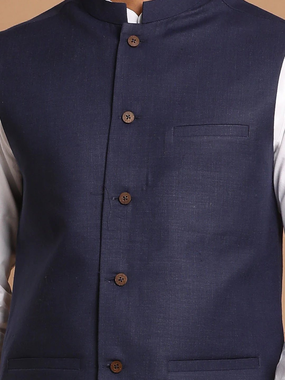 Navy Blue Cotton Blend Nehru Jacket - Image 4