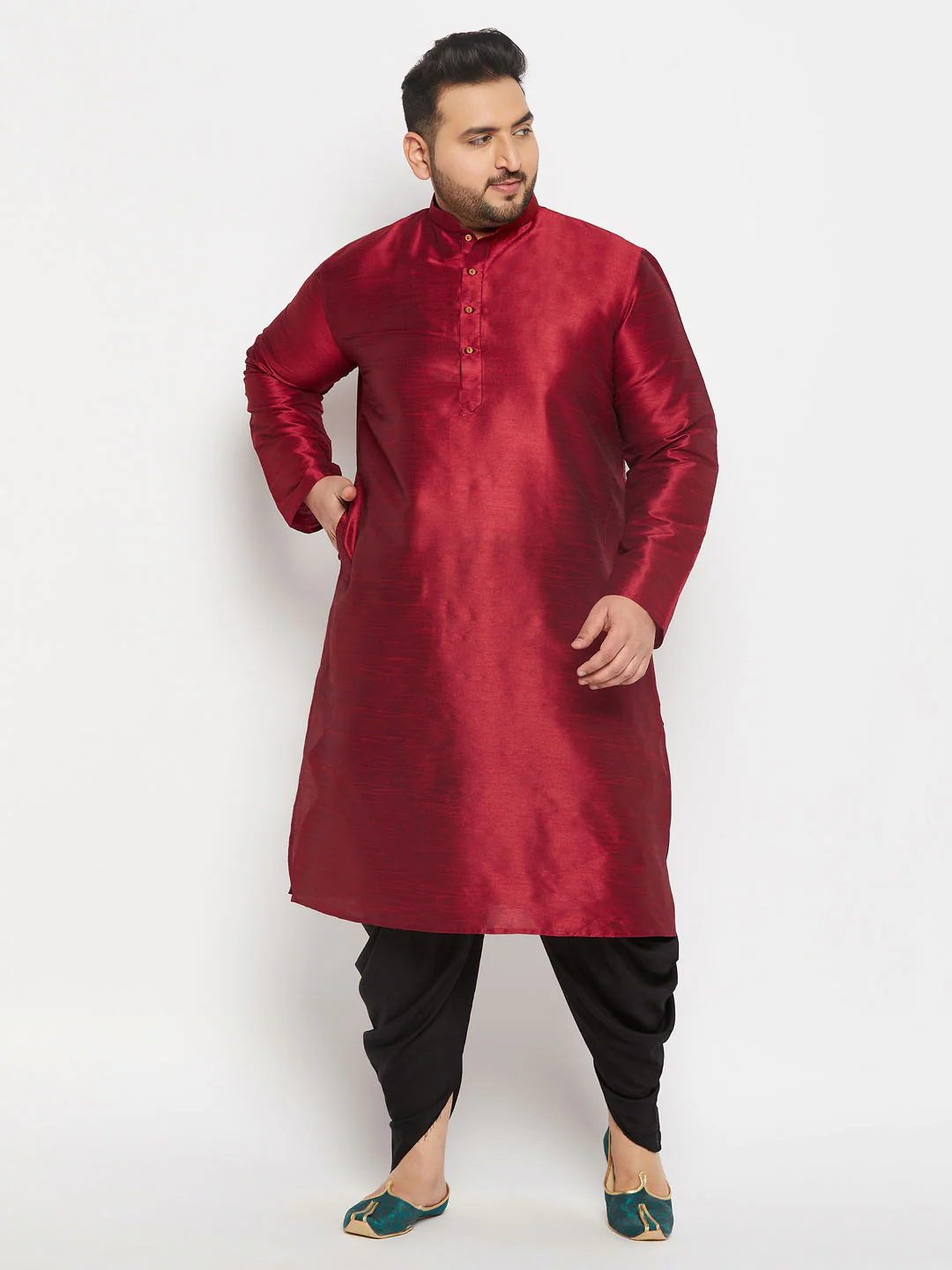 Men's Plus  Size Black Solid Cowl Dhoti Pant - Image 5