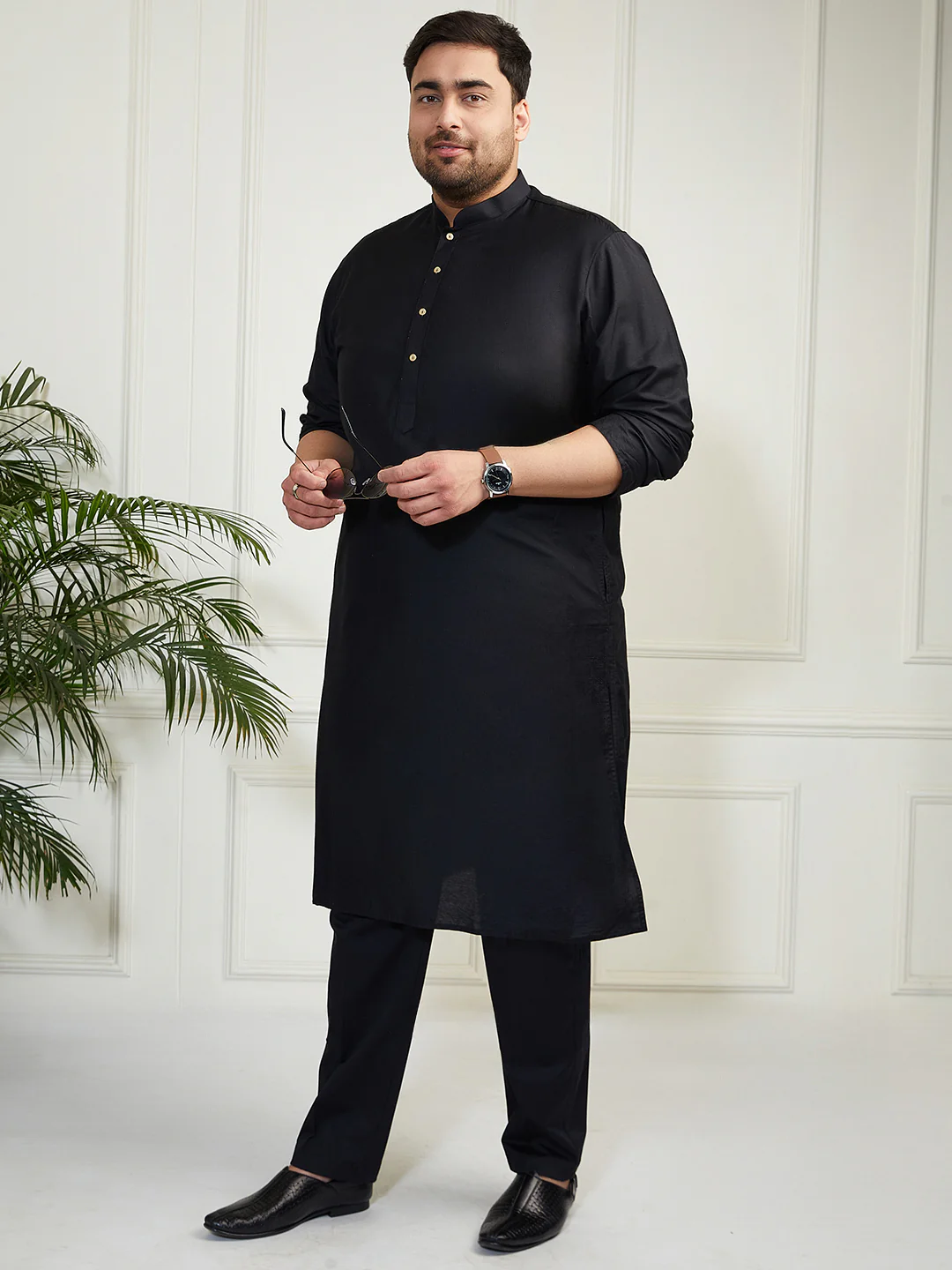 Plus Men's Black Viscose Kurta - Image 3