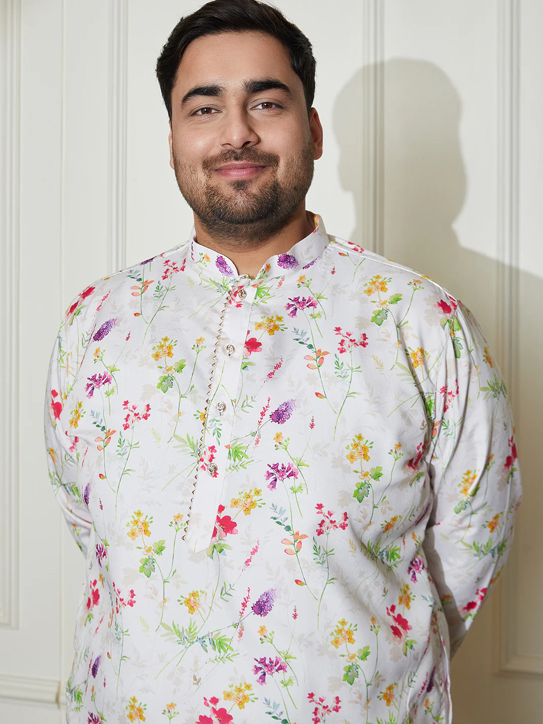 Plus Men's Cream Cotton Blend Kurta And Pyjama Set - Image 2