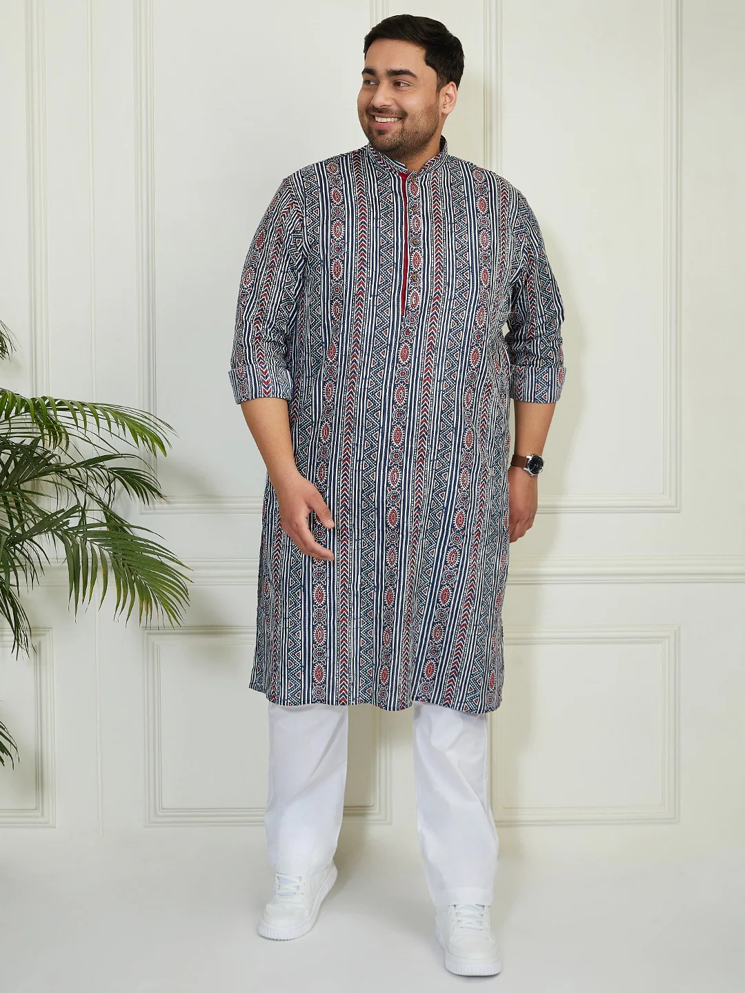 Plus Men's Indigo Blue Cotton Kurta - Image 3