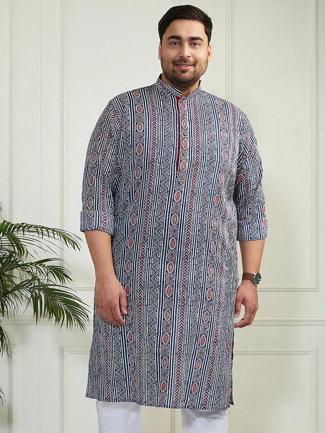 Plus Men's Indigo Blue Cotton Kurta - Image 5