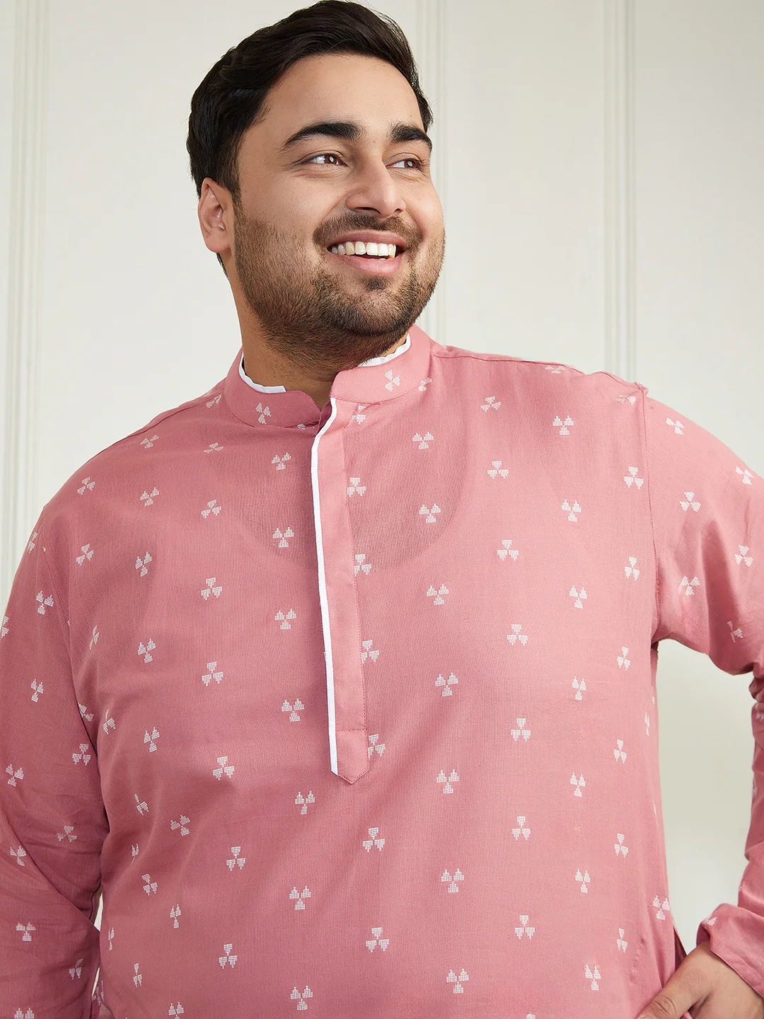 Plus Men's Pink Cotton Kurta - Image 2