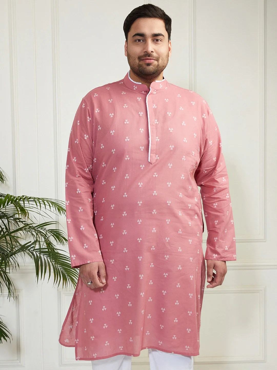 Plus Men's Pink Cotton Kurta - Image 3