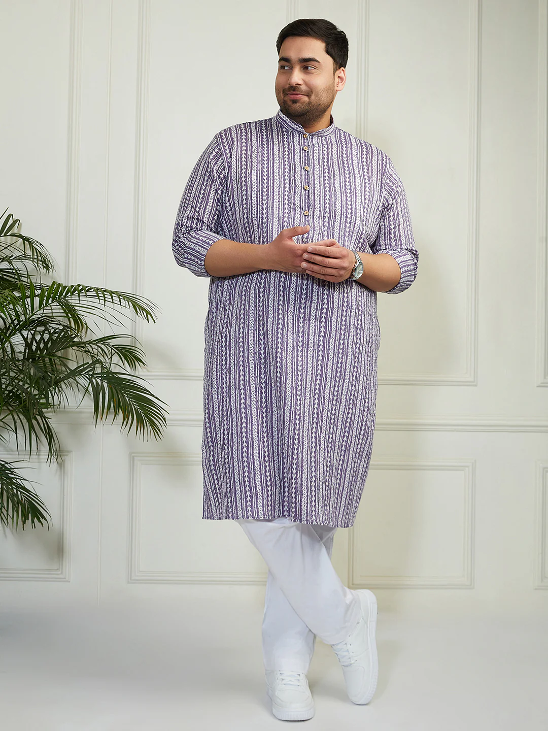 Plus Men's Purple Cotton Kurta - Image 5