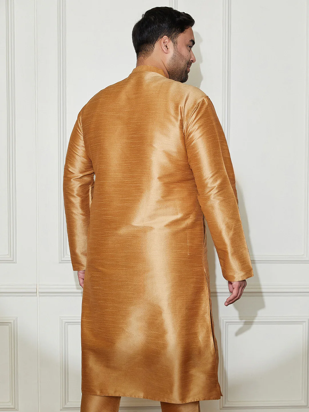 Plus Men's Rose Gold Silk Blend Kurta - Image 4
