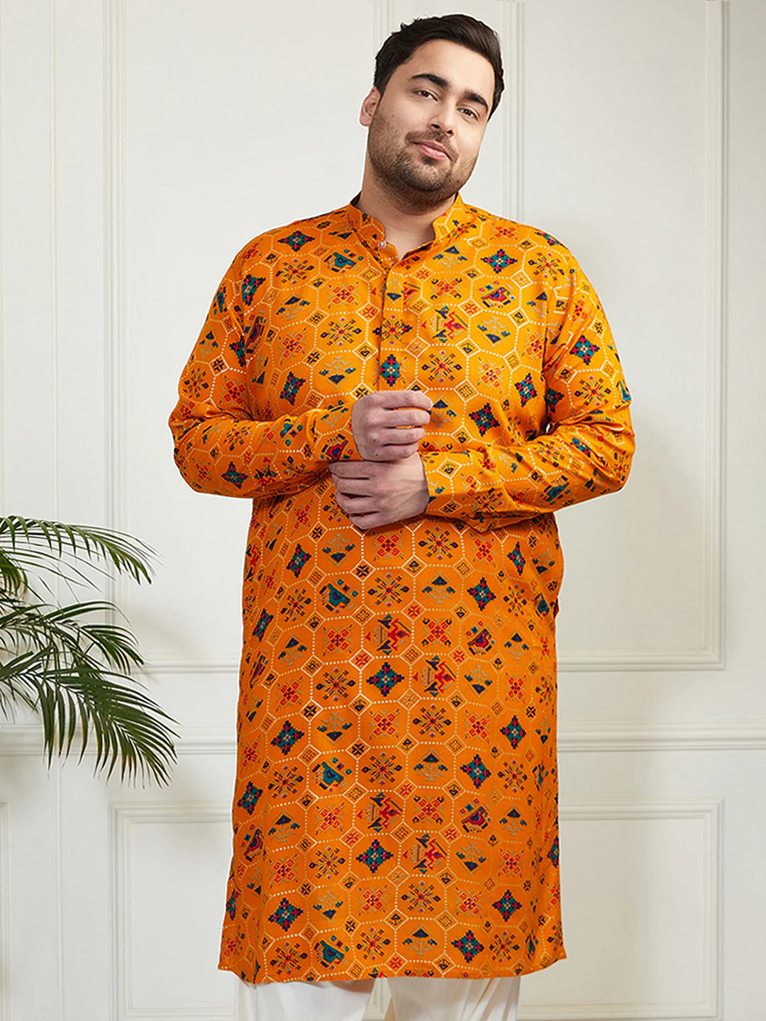 Men's Plus Yellow Cotton Blend Kurta - Image 5