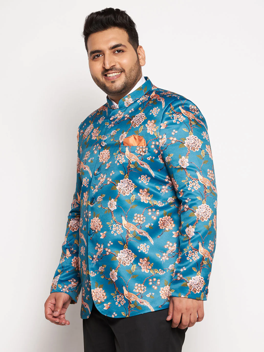 Plus Size Men's Turquoise Silk Blend Jodhpuri - Image 2