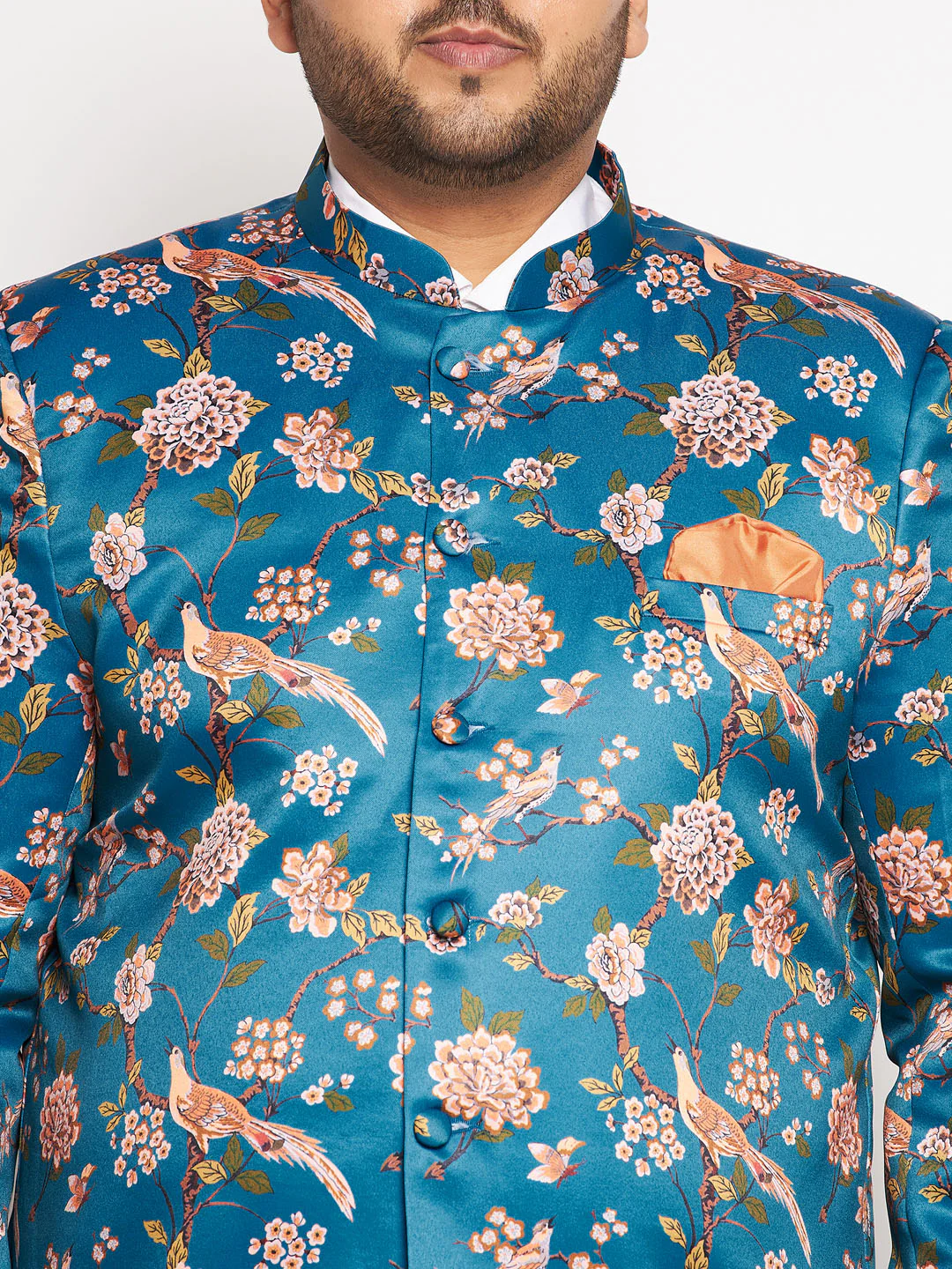 Plus Size Men's Turquoise Silk Blend Jodhpuri - Image 4