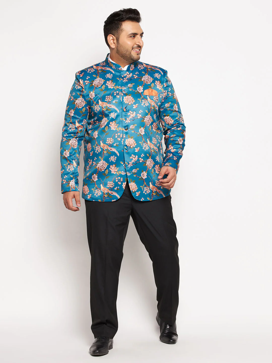 Plus Size Men's Turquoise Silk Blend Jodhpuri - Image 5