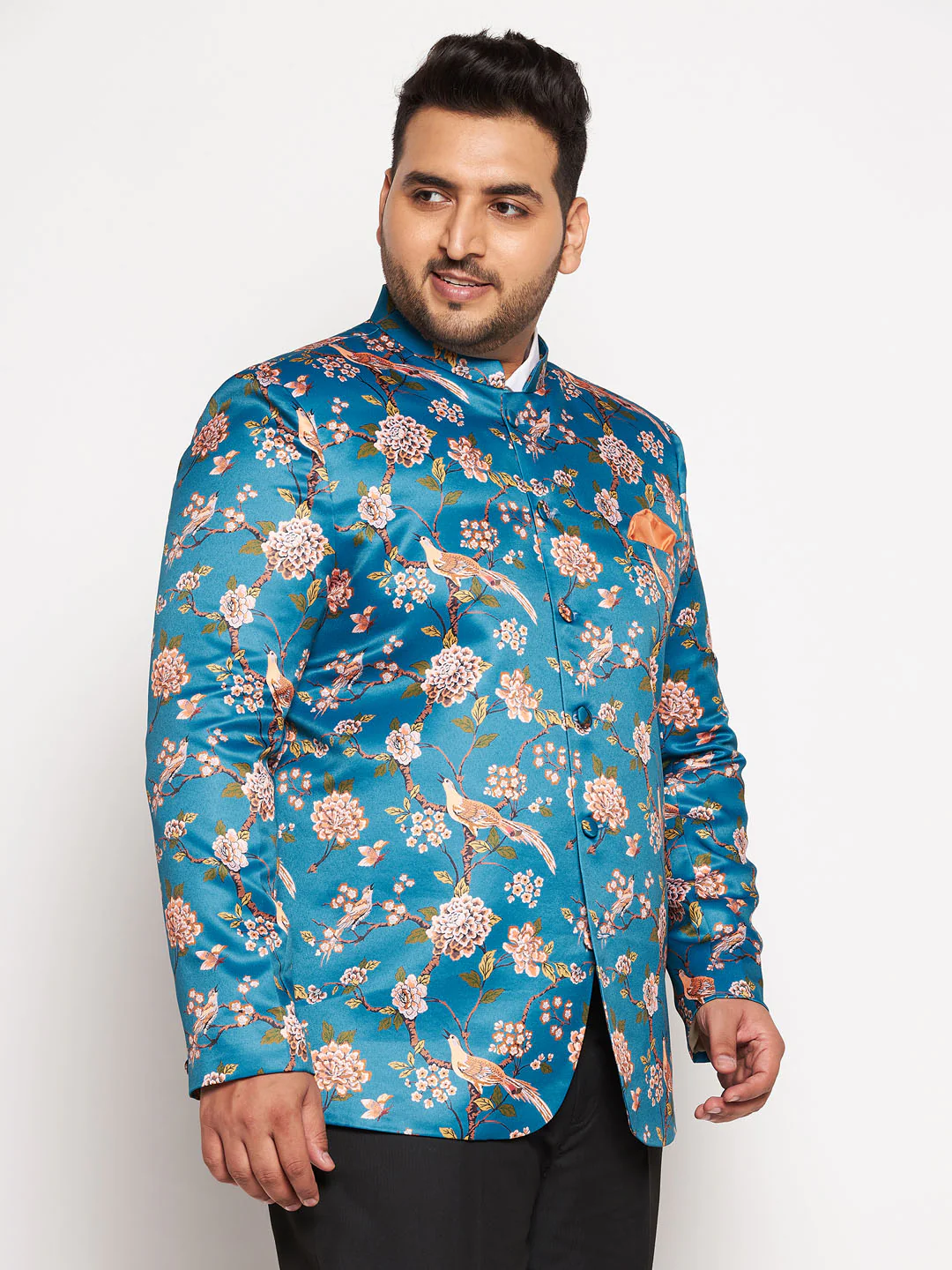 Plus Size Men's Turquoise Silk Blend Jodhpuri - Image 6